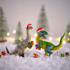 Buddy and Bailey Dinosaur Christmas Decorations including Brachiosaurus Christmas Decoration and Velociraptor Christmas Decoration suitable for hanging on Christmas Trees