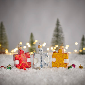 Hobby themed puzzle piece christmas tree decorations
